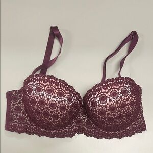 Frederick's of Hollywood Lace Bra - Rich Purple/ Burgundy 36D- push up